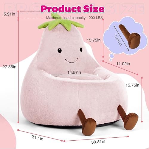 DUMOS Kids Bean Bag Chair, Stuffed Toddler Couch with Faux Rabbit Fur Cover for Teens & Kids, Comfy Lazy Sofa Chair for Reader, Living Room, Bedroom, Aged 4-12 Years, 31 Inch, Pink thumbnail 3