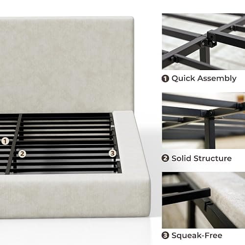 RECCI Cloud Upholstered King Bed Frame with Headboard, 5 Inch Foam Padded Platform, No Box Spring, Easy Assembly (Cream) thumbnail 7