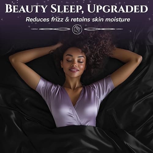 SLEEP SANCTUARY Satin Sheets King Size – 4 Piece Luxury Silky Bed Set, Softer Than Silk, 15" Deep Pocket, Cooling & Wrinkle-Free, Moisture-Wicking & Breathable for Hair & Skin (Black) thumbnail 4
