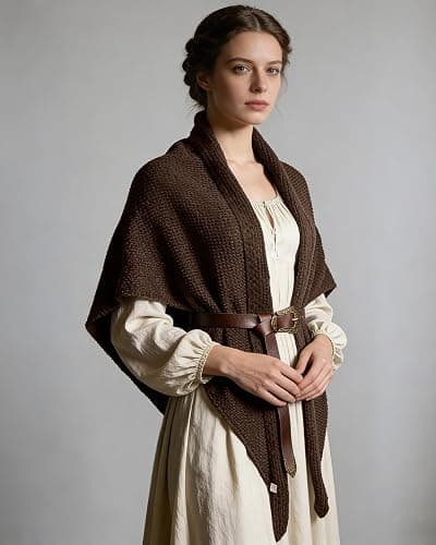 Women's Medieval Renaissance Knit Triangle Shawl Wrap for Ren Faire | Outlander Sontag Shawl Sweater, Halloween, Peasant Elf Fairy Witch Victorian Shoulder Cape, LARP, Wedding, Winter thumbnail 2
