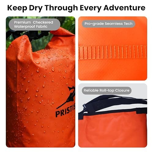 Pristis Waterproof Dry Bag, 10L Lightweight Floating Kayak Storage Backpack for Men Women, Durable Outdoor Roll Top Dry Sack Gear Accessory for Kayaking Fishing Rafting Beach Camping, Orange thumbnail 6