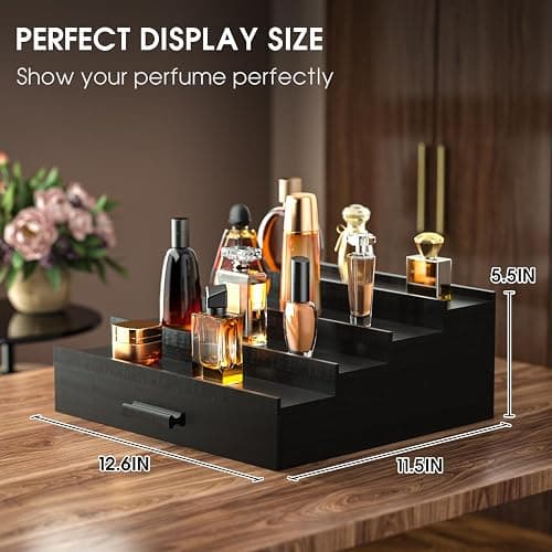 Sephyroth Cologne Organizer for Men 4 Tier of Elevated Cologne Display Shelf with Drawer Storage Perfume Organization and Storage Display Risers,Great Gift for Man(4Tier-Black) thumbnail 2