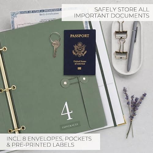 Aesthetic Document Organizer - Sturdy Striped 3-Ring Binder for Files | Safely Stores Important Documents in One Place - Easy to Use Expanding Storage Folder Incl. Envelopes, Pockets and Labels thumbnail 5