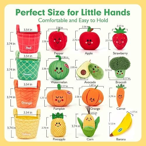 hahaland Baby Sensory Toys - 16 PCS My First Fruit Vegetable Color Sorting Play Food Crinkle, Rattle, Baby Toys 6-12 Months Montessori Toys for 1 Year Old Boy Girl Gifts 6 9 Month Old Toy One Year Old thumbnail 8