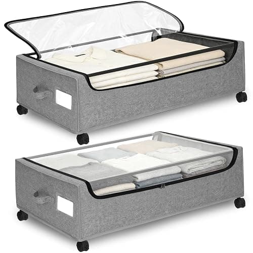 Under Bed Storage with Wheels, 2 Pack Under Bed Storage Containers, 10.6 inches Tall Underbed storage bins on Wheels, Rolling Under the Bed Metal Drawers for Clothes, Blankets, Shoes (XXXL, 90L) - Image 1
