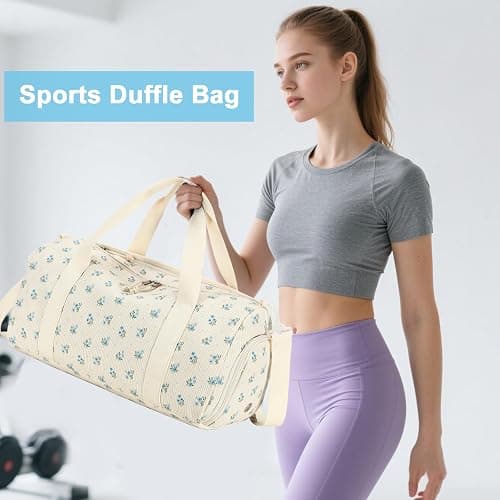 BTOOP Duffle Bag for Gym Sports Women Girls Workout Travel Bag Weekender with Shoe Compartment and Wet Pocket thumbnail 3