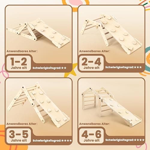 Woodure 7-in-1 Montessori Klettergerüst Indoor Set, Verformbares Kletterdreieck mit Rutsche & Kletterbogen, Hölzernes Pikler Dreieck zum Baby Klettern, Klettergerüst Montessori Spielzeug ab 1-6 Jahre thumbnail 7