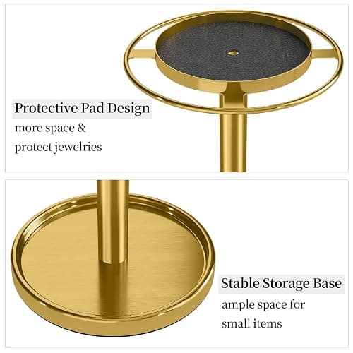 LSK 360° Rotating Sunglass Organizer, Glasses Stand with Storage Tray, Gold Stainless Steel Glasses Holder with Non-Slip Pad for Dresser, Nightstand & Home Decor, Storing Up to 9-16 Pairs Glasses thumbnail 4