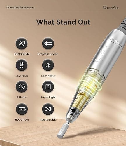 MelodySusie Entry-Level Clip-On Cordless Nail Drill, SC320H 30000RPM Popular Classic E-File with LCD Display for Manicure Shaping & Gel Removal, Perfect for Training, Nail Art Practice & Home Use thumbnail 2