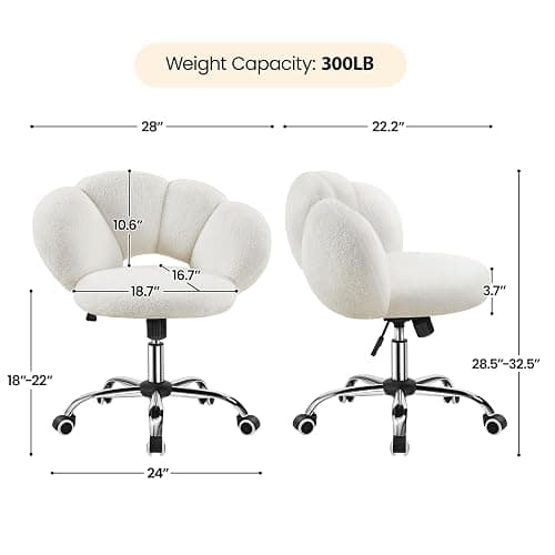 Yaheetech Boucle Upholstered Desk Chair Cloud-Shaped Vanity Chair Adjustable Home Office Computer with Rolling Wheels for Living Room, Bedroom White thumbnail 3