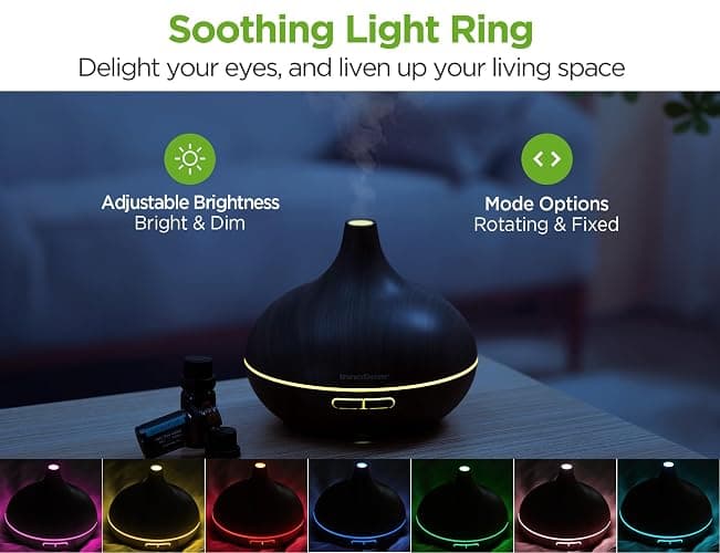 InnoGear Aromatherapy Diffuser & 10 Essential Oils Set, 400ml Diffuser Ultrasonic Diffuser Cool Mist Humidifier with 4 Timers 7 Colors Light Waterless Auto Off for Large Room Office, Dark Wood Grain thumbnail 3
