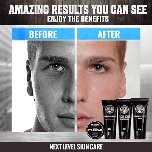Viking Revolution Men's Facial Skin Care Kit - Includes Rejuvenating Face Moisturizer, Microdermabrasion Facial Scrub, Foaming Cleanser (5oz Each) and Eye Cream (1oz) thumbnail 3