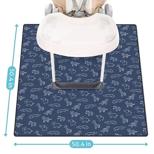 Blissful Diary Baby Splat Mat for Under High Chair, 50.4 x 50.4 Inch Wipeable Splash Mat, Waterproof and Washable, Anti-Slip Floor Protector, Safari Animals thumbnail 3