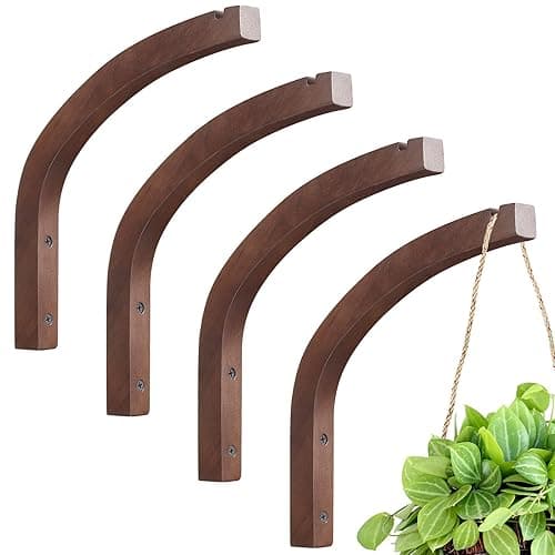 Juexica 4 Pcs Plant Wall Hanger Wooden Hanging Plant Hooks Wall Mounted Plant Hanging Hook Indoor Outdoor Hanging Brackets(Coffee Color) - Coffee Color - Image 1