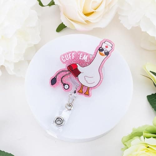 Funny Goose Nurse Badge Reel, Cuff 'Em Badge Holder with Retractable Clip, Cute Gifts for Nursing Student RN LPN CNA MA Medical Worker Teacher Doctor thumbnail 2