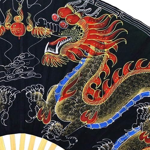 Dragons Folding Wall Fan Hand-painted Chinese Decor Artwork (40 inch wide, Black Dragons) thumbnail 2
