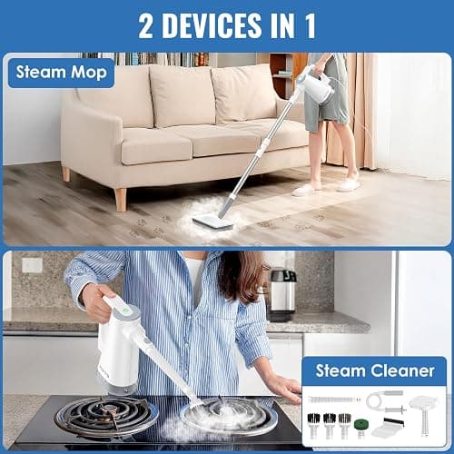 FEPPO Steam Mop & Handheld Steam Cleaner for Home and Floor Cleaning, 15s Heat-Up, 230°F Powerful Steamer with 10-in-1 Multi-Purpose Attachments for Floors, Hardwood,Tiles,Grout,Windows,Kitchen,Bath thumbnail 2
