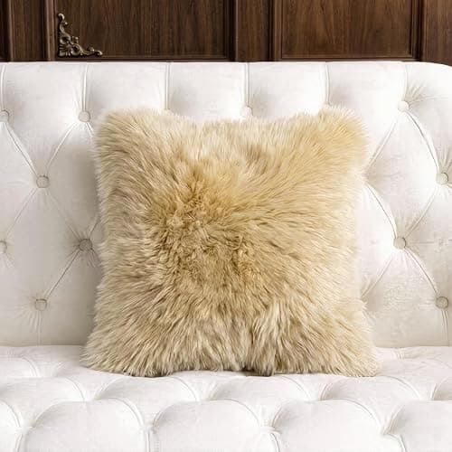 AGFNGE Luxury Soft Fur Sheepskin Fleece Cushion Cover Pillowcase Decorative Throw Pillows Covers, No Pillow Insert, 1pc (Khaki Camel, 18"×18") - Image 1