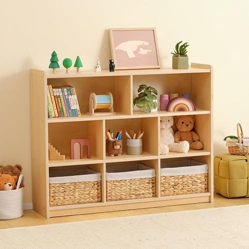 OOOK Montessori Toy Shelf, 3-Tier Large Toy Storage Organizer with 8 Cubby | FSC Plywood, Wooden Storage Cabinet, Montessori Shelf for Playroom, Nursery, Preschool, Classroom, 44.6"W×11.7"D×35.4"H thumbnail 8