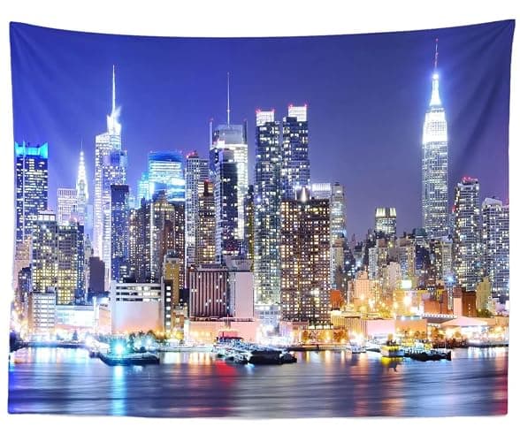 BELECO 7x5ft Fabric New York City Backdrop Manhattan Skyscraper Night View NYC Skyline Background Wallpaper New York Theme Party Decorations Artistic Portrait Shoot Photo Studio Props thumbnail 3