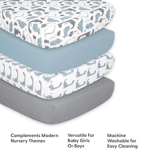 The Peanutshell 4-Pack Fitted Crib Sheet Set - Super Soft & Breathable Baby Boy Crib Sheets, Nursery Decor, Fit for Standard Mattress Cover- Dinosaur thumbnail 5