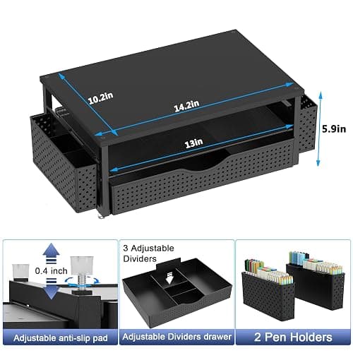 Spacrea Desk Organizers and Accessories, Printer Stand with Storage, Black | Drawer and 2 Pen Holder, Applicable to Monitor Stand, Printer Stand, Latpot Stand thumbnail 3