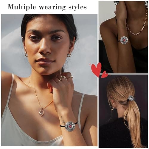 3PCS Metal Western Style Ponytail Holders, Retro Hair Ties for Women, Vintage Squash Blossom Hair Ropes Boho Hair Decoration for Women Girls(Circular) - Circular thumbnail 5