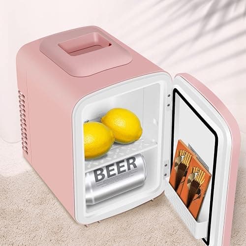 WANNYTON Mini Kühlschrank 4 Liter / 6 Dosen, Tragbarer Kleiner Kühlschränke mit Kühl-und Heizfunktion, Getränkekühlschrank für Zimmer Auto Büro, AC 220-240 V, DC 12 V, Rosa thumbnail 2