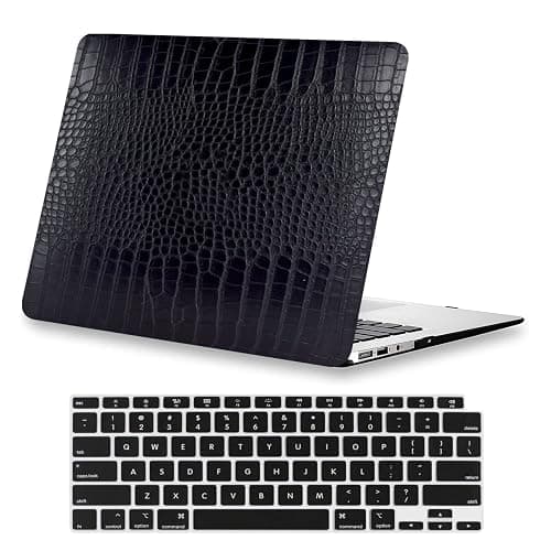 KEROM Compatible with Crocodile MacBook Air 13 inch Case 2021 2020 2019 2018 M1 A2337 A2179 A1932, Textured Elegant Luxury Aligator Skin Snakeskin PU Leather Hard Shell & Keyboard Cover, Black - Image 1