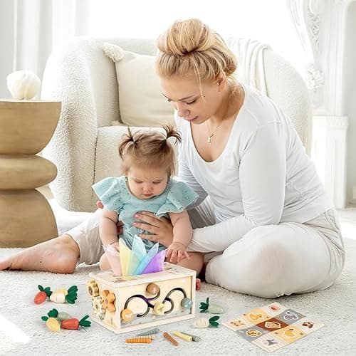 Vanplay Jouet Bebe 1 an, Jouet Montessori 1 2 3 Ans, Conception de Boîte à Mouchoirs Jouet en Bois, Jeux Enfants Cadeau Enfant 1 2 3 Ans Garcon Fille thumbnail 2