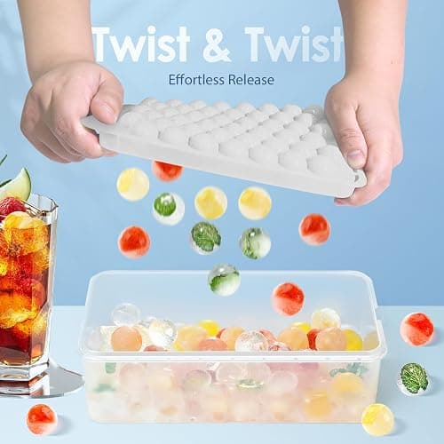 WIBIMEN Ice Cube Tray with Lid and Bin - Round Ice Trays for Freezer with Lid - Ice Cube Trays for Freezer with Ice Container (0.8"-2PACK White) thumbnail 5