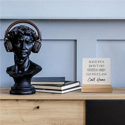 Have Fun Don't Do Stupd Stuff Go To Class Call Home Desk Wood Sign with Wooden Stand,Dorm Signs for College Girls, Inspirational Signs Decor for Dorm Desk,Back to School Gifts for College Students thumbnail 4