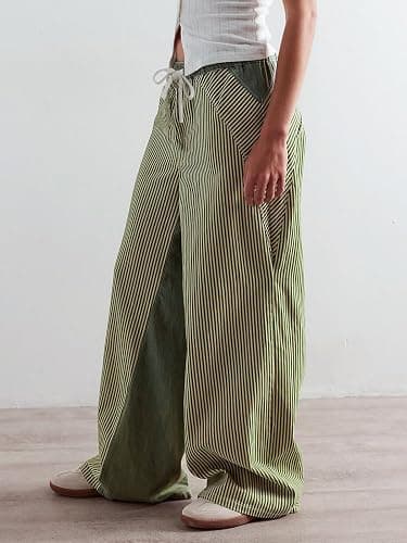 PEIHOT Low Rise Striped Pants for Women Pull On Drawstring Boho Wide Leg Jeans Trendy 2025 thumbnail 3