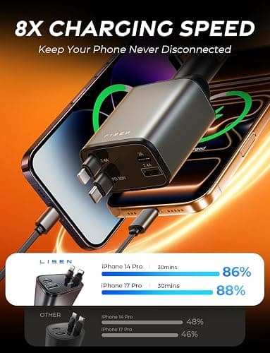 LISEN Retractable Car Charger, Gifts for Men Women, 69W Cars Adapter USB C Fast Charger for iPhoen 17, Car Accessories for Men Women, Gifts for Dad Mom, for iPhone 17 Pro Max Air 16 15 14 13 12 Plus thumbnail 5
