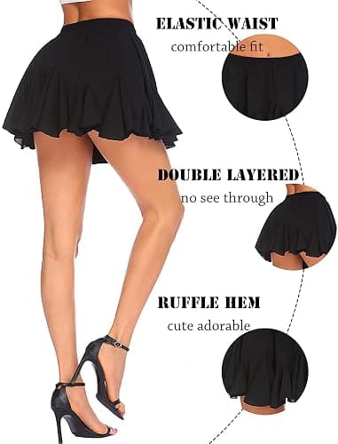 Avidlove Women's Pleated Skater Skirt Basic Casual High Waisted Ruffles Flared Mini Lingerie Skirts - Small - A-black thumbnail 2