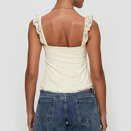 Women Y2k Lace Trim Tank Tops Teen Girl Fairycore Sleeveless Solid Going Out Streetwear Summer Crop Camisole thumbnail 3