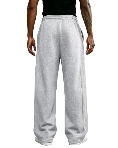 Wangdo Men's Baggy Sweatpants Wide Leg Lounge Cotton Casual Jogging Pants | High waist drawstring,2 Deep pockets,Open bottom,Workout athletic outfits,Loose joggers pants,fashion streetwear,Soft fabric thumbnail 5