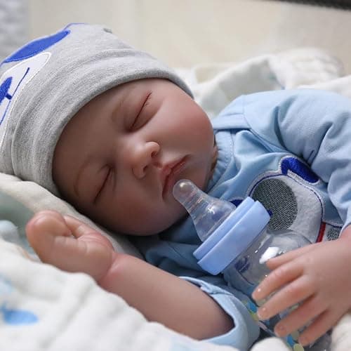 SYP Reborn Baby Dolls Boy - 20-Inch Realistic Reborn Dolls Boy in Blue Puppy Outfit, Grey Striped Trousers, Sleeping Position Real Life Baby with Dolls Accessories for Kids Age 3+ thumbnail 8