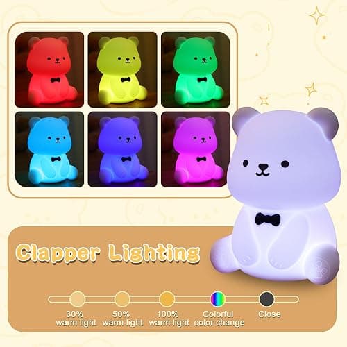 YuanDian Cute Bear Night Light for Kids, Decorate Kids' Bedroom with Silicone Bear Nightlights with 8 Color Lights, Christmas Birthday Gift for Children Toddlers Teens Adults Babies thumbnail 2