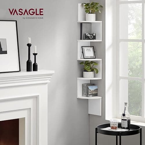 VASAGLE Libreria Angolare, Mensola Angolare da Muro, Scaffale da Parete a 5 Ripiani, 126 x 20 cm, in Camera da Letto Soggiorno Bagno Studio, Porta Piante, Bianco Nuvola LBC20WT thumbnail 2