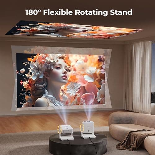 [1500 ANSI/Google Store/Voice Control] 4K Outdoor Smart Projector with WiFi6 and Bluetooth, 10,000+ Apps, Portable Proyector, Sovboi 1080P Audio Phone Movie Home [180° Stand & 300 ''Display] thumbnail 6