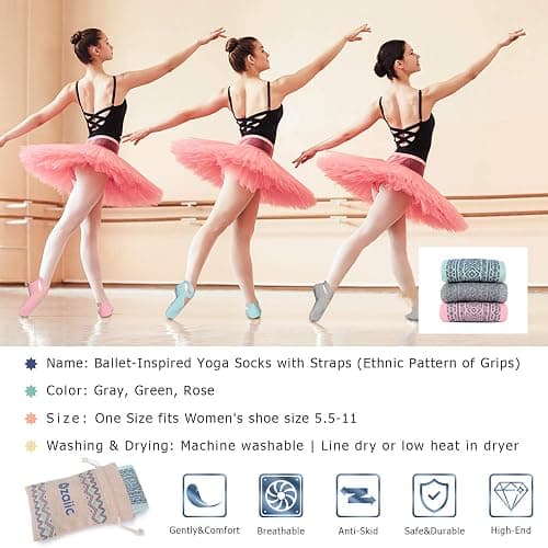 Ozaiic Pilates Socks for Women Non Slip Grip, Yoga Socks with Grippers for Barre, Hospital, Ballet, Dance, Barefoot Workout thumbnail 6