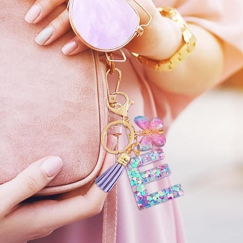 LECTNORE Key Ring Personalised Keyring, Key Rings Women Cute Keychain Personalised Keychain Bag Key Ring Sister Birthday Gifts Alphabet Keychain With Butterfly thumbnail 4