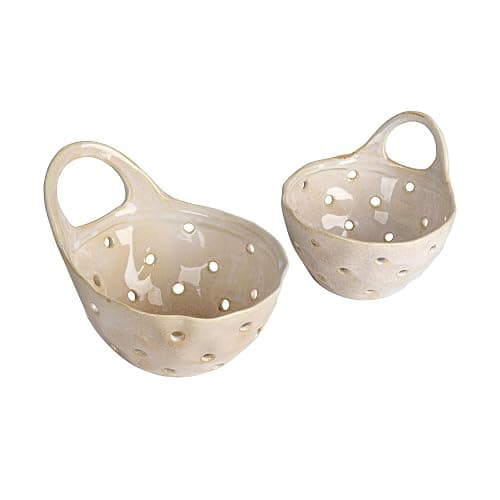 Creative Co-Op Set of 2 Cream Stoneware Colanders - Image 1