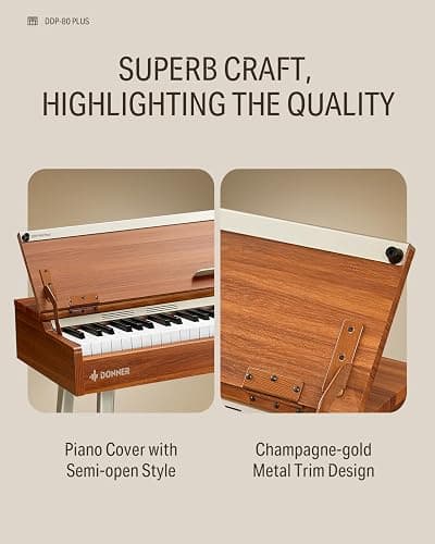 Donner DDP-80 PLUS Digital Piano 88 Key Weighted Keyboard, Home Electric Piano, Supports USB-MIDI & Headphones Connection, Semi-open Cover Designed, with Metal Three Pedal, Power Adapter thumbnail 6