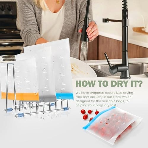 IDEATECH Reusable Bags Dishwasher Safe, BPA Free Reusable Gallon Freezer Bags, Stand Up Leakproof Food Storage Bags for Marinate Meats, Salad Fruit, Vegetables, Home Organization -Gray 6 Gallon thumbnail 7