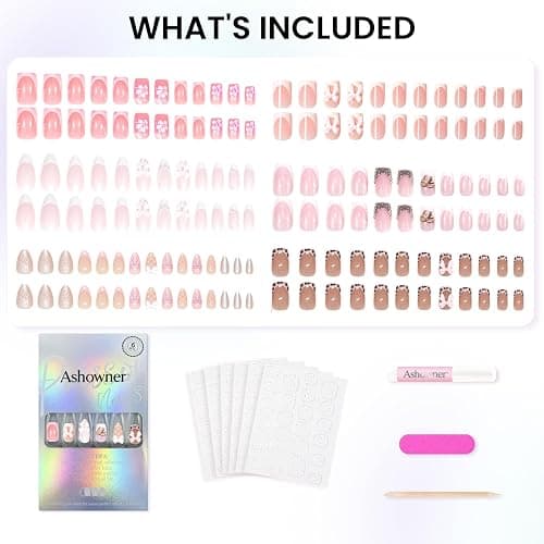 6 Packs (144 Pcs) | Reusable Press on Nails | Stick on Nails 12 Sizes-6 Styles | Cute Bow Nails thumbnail 8