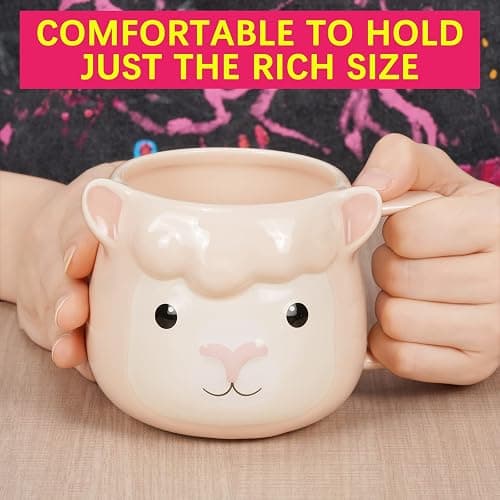 ToCooTo Llama Coffee Mug 14 oz Ceramic Novelty Coffee Mug 3D Porcelain Tea Mug for Women Christmas Housewarming Holiday Birthday Gifts for Women Mom Kids Teacher and Best Friend Pink thumbnail 6