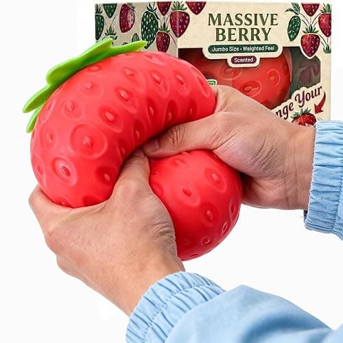 Giant Strawberry Squishy Toy, Super Soft Slow Rising Stress Relief Squeeze Toy for Adults, Large Size TPR Fruit Fidget Toy for Anxiety Relief, Party Favors & Decor - Image 1
