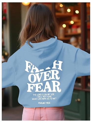 RoseSeek Girl's Letter Graphic Hoodies Long Sleeve Faith Over Fear Hoodies Sweatshirts Pullovers Trendy thumbnail 3